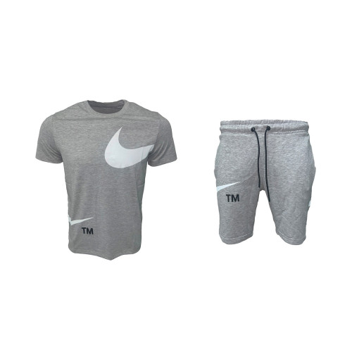 Мъжки къс спортен екип Nike Swoosh  Shorts + T-shirt White Light Grey